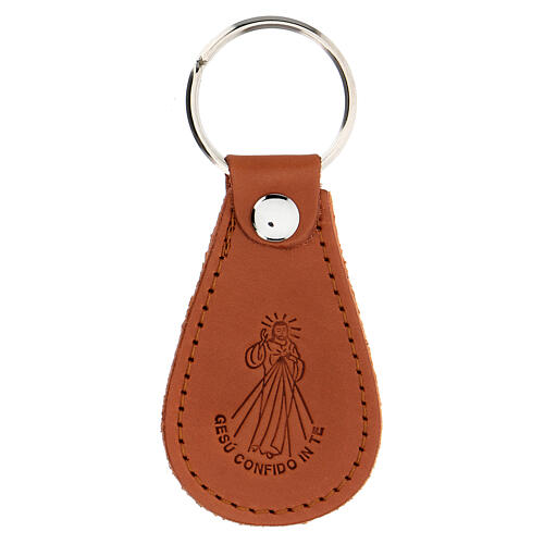 Tropfenfőrmiger Schlüsselanhänger aus echtem Leder mit barmherzigem Jesus , 9 cm 1