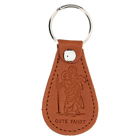 St Christopher drop-shaped keyring Gute Fahrt real leather
