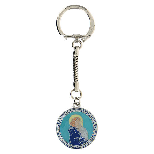 Porte-clé Vierge à l'Enfant émail bleu clair 1