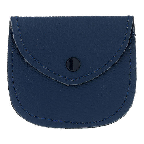 Sacchetto portarosario in vera pelle blu bottone 10x10 cm 1