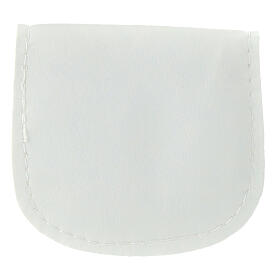 Sachet porte-chapelet en cuir blanc bouton 8x7 cm