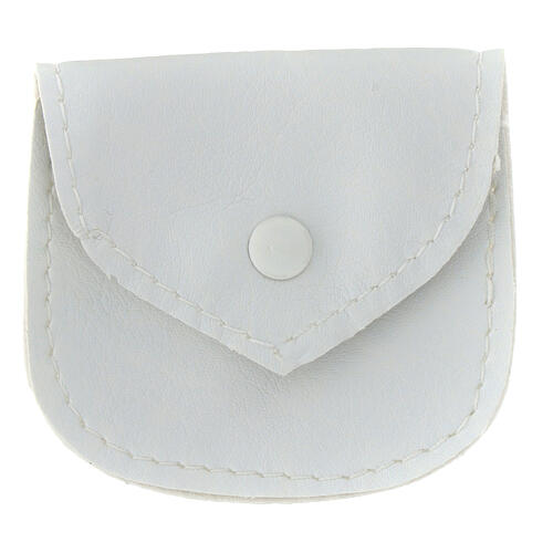 Sachet porte-chapelet en cuir blanc bouton 8x7 cm 1