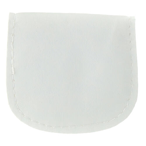 Sachet porte-chapelet en cuir blanc bouton 8x7 cm 2