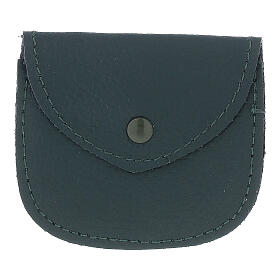 Green leather rosary bag with snap fastener 10x10 cm