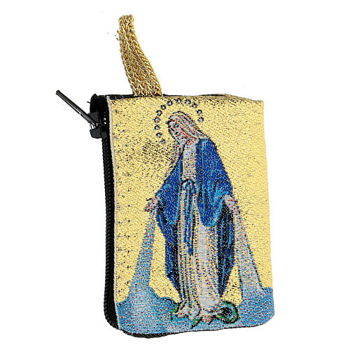 Pochette en tissu pour chapelet Vierge Miraculeuse 5x7 cm 1