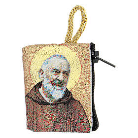 Pochette en tissu pour chapelet Vierge et Padre Pio 5x7 cm