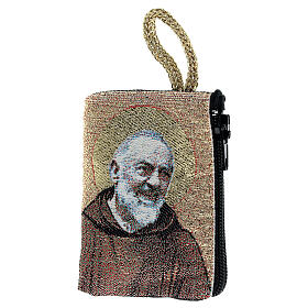 Pochette en tissu pour chapelet Vierge et Padre Pio 5x7 cm