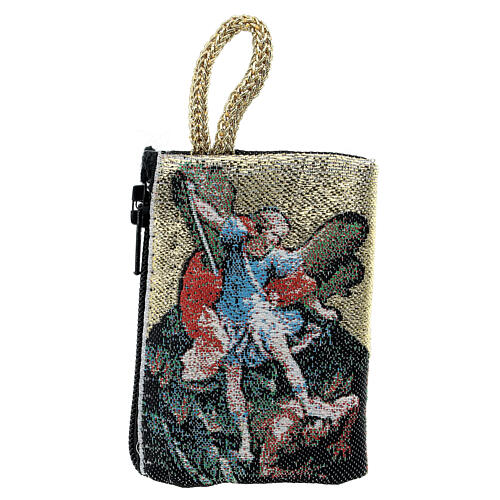 Porta-terço tecido Nossa Senhora com Menino Jesus e São Pio de Pietrelcina 5x7 cm 2