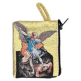 Fabric rosary clutch with Saint Michael the Archangel 5x7 cm