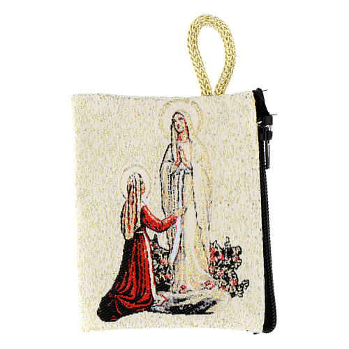 Fabric rosary clutch with Our Lady of Lourdes 7x8 cm 1