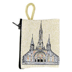 Pochette en tissu pour chapelet Notre-Dame de Lourdes 7x8 cm