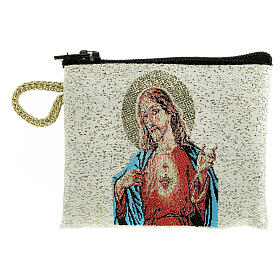 Rosenkranztäschchen aus Stoff, Madonna und Heiligstes Herz Jesu, 5x7 cm