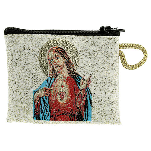 Rosenkranztäschchen aus Stoff, Madonna und Heiligstes Herz Jesu, 5x7 cm 1