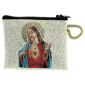 Pochette en tissu pour chapelet Vierge et Sacré-Coeur 7x8 cm