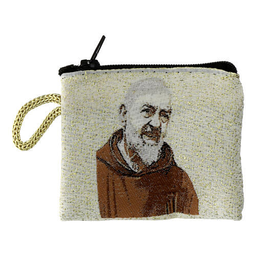 Fabric rosary clutch with Saint Pio and Our Lady 7x8 cm 1