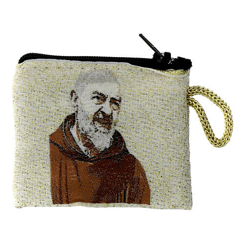 Fabric rosary clutch with Saint Pio and Our Lady 7x8 cm 2