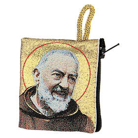 Pochette en tissu pour chapelet Saint Pio et Vierge 7x8 cm