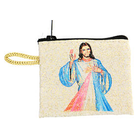 Caja para rosario Jesús Cristo tejido 5x7 cm