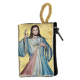 Rosenkranztäschchen aus Stoff, Gnadenbild vom Barmherzigen Jesus, 4x5 cm