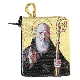 Etui na różaniec z tkaniny, Święty Benedykt, 7x7 cm
