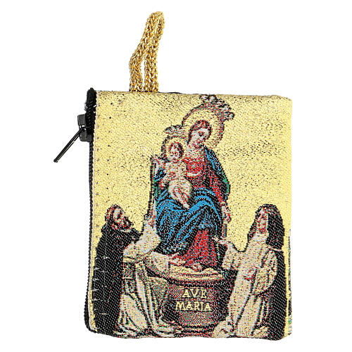 Caja para rosario Virgen de Pompeya de tela 7x7 cm 1