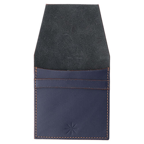 Blue smooth leather rosary case, 3.5x3 in 3