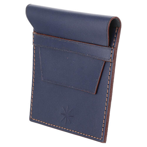 Bolso para rosario cuero liso azul 9x8 cm 2