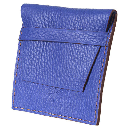 Blue smooth leather rosary case, 9x8 cm 3