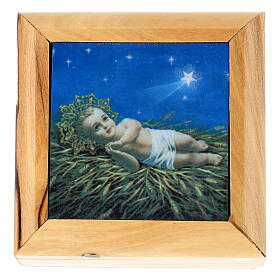 Rosary case in olive wood, baby Jesus