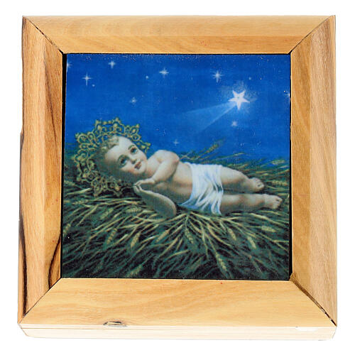 Rosary case in olive wood, baby Jesus 1