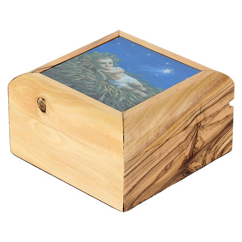 Rosary case in olive wood, baby Jesus 2