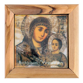 Rosenkranzkästchen, Olivenholz, Motiv Gottesmutter mit dem Kinde Jerusalem