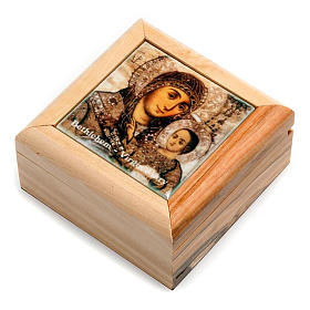 Portarosario caja de olivo Virgen con Niño Riza