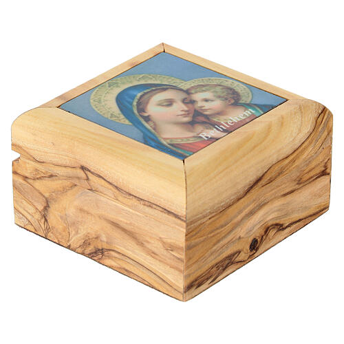 Rosary case made of olive wood, Our Lady with Child 2