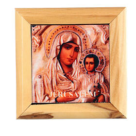Portarosario caja de olivo Virgen con Niño riza