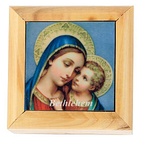Rosary case made of olive wood, Our Lady with Child