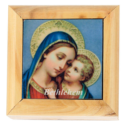 Rosary case made of olive wood, Our Lady with Child 1