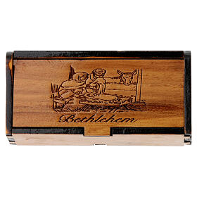 Etui pour chapelet bois d'olivier Bethléem, nativité
