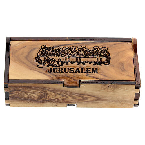 Pudełeczko na różaniec drewno oliwne Jerusalem Ostatnia wieczerza 1