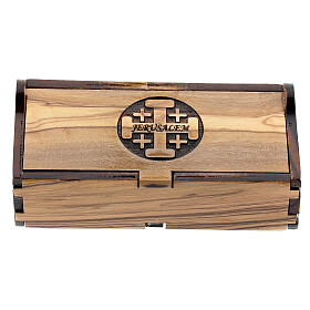 Rosary Case Jerusalem made of olive wood, cross decorated