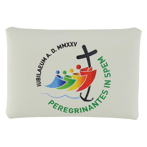 Portarosario bianco logo ufficiale Giubileo 2025 similpelle 10x7 cm 1