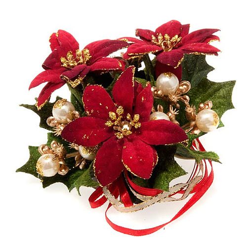Candle ring with poinsettia and berries 1
