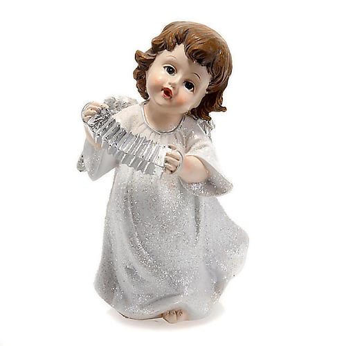 Christmas decoration white angel with accordion 14 cm figurine 1
