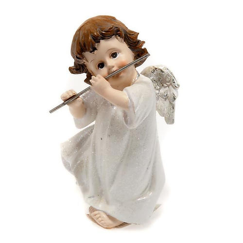 Ángel blanco con flauta travesera 14 cm. adorno de navida 1