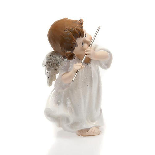 Ángel blanco con flauta travesera 14 cm. adorno de navida 2