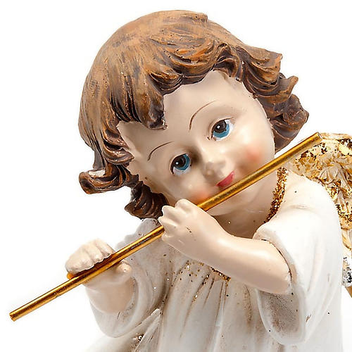 Nativity set accessory white angel with transverse flute 2