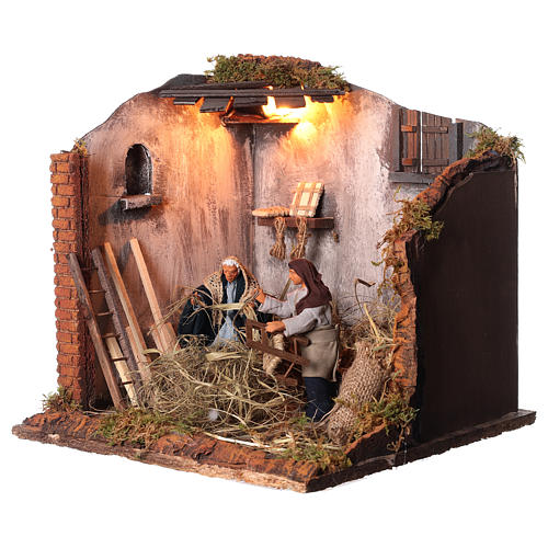 Animated nativity scene, men repairing chairs 12cm 3