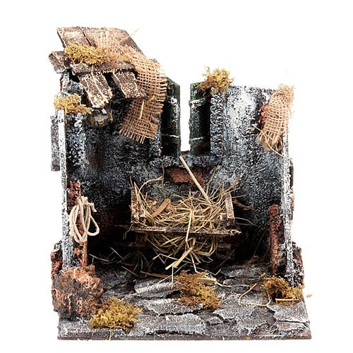 Nativity scene set stable with manger and light 25cm 1