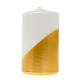 Christmas pillar candle, asymmetrical colours, gold and white s1