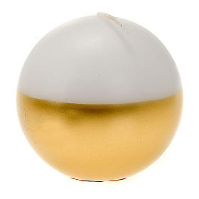 Christmas candle, sphere shaped, gold and white
